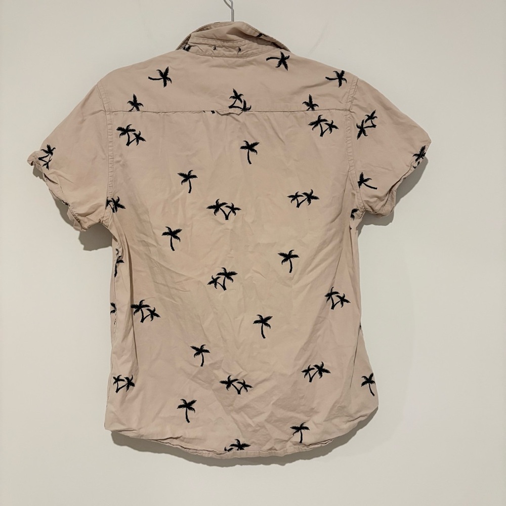 Denim & Flower Ricky Singh palm tree button shirt Short Sleeve tan beige small - Picture 2 of 5